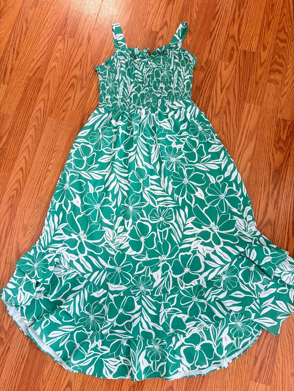 Grace Karin Green Floral High-Low Smocked Sundress - Picture 2 of 9